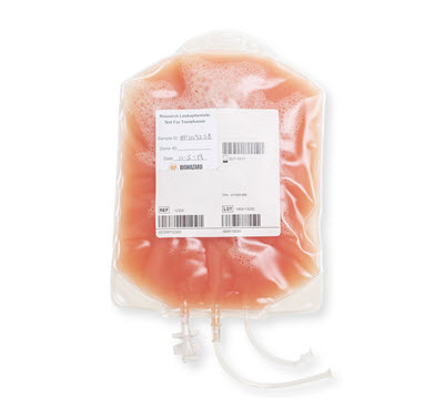 A bag of leukopaks on a white background.